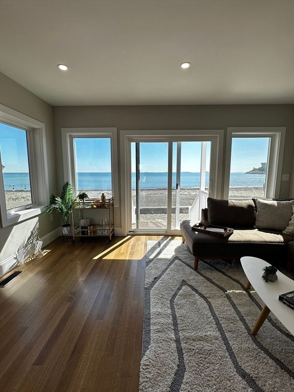 Interior, Living room, Recessed Lighting, Water, Wood Texture Flooring