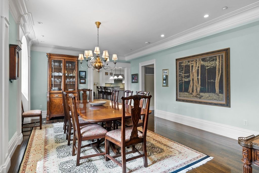 Chandelier, Dining room, Interior, Recessed Lighting, Wood Texture Flooring