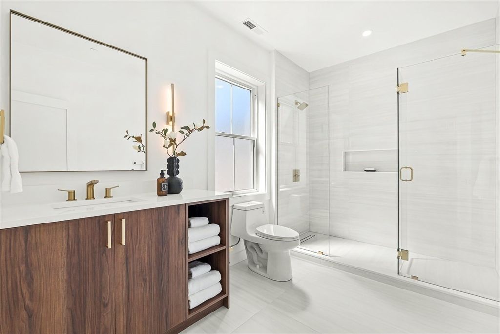 Bathroom, Glass Shower, Interior, Recessed Lighting