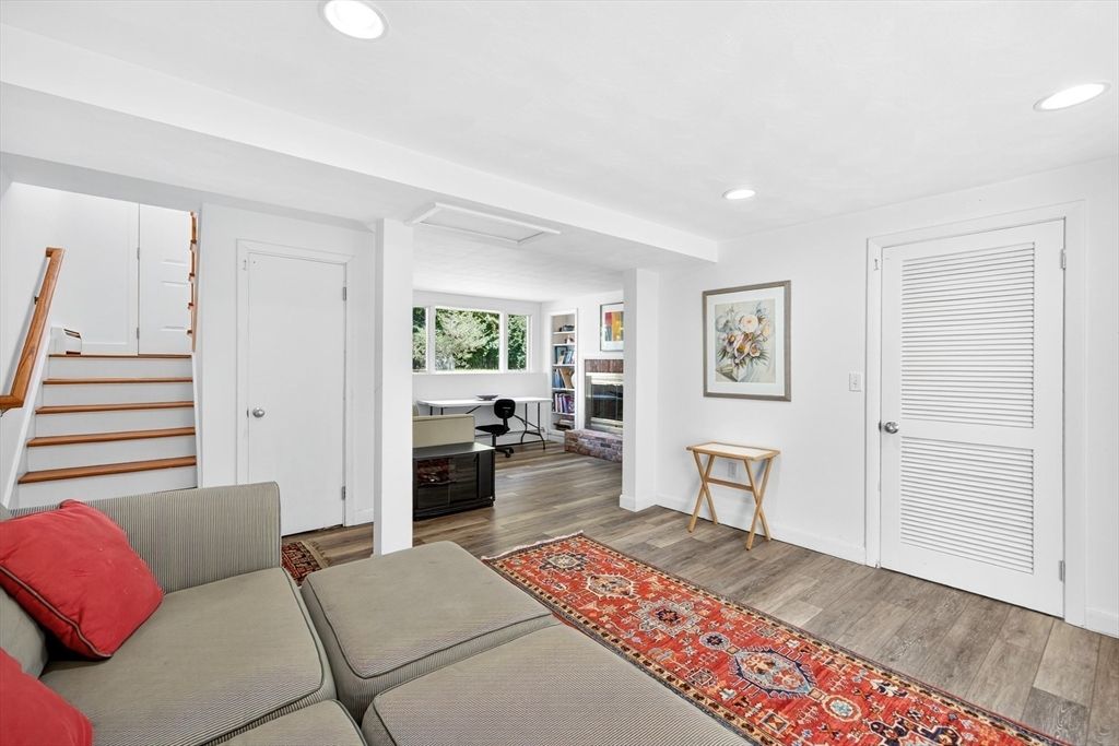 Fireplace, Interior, Recessed Lighting, Wood Texture Flooring