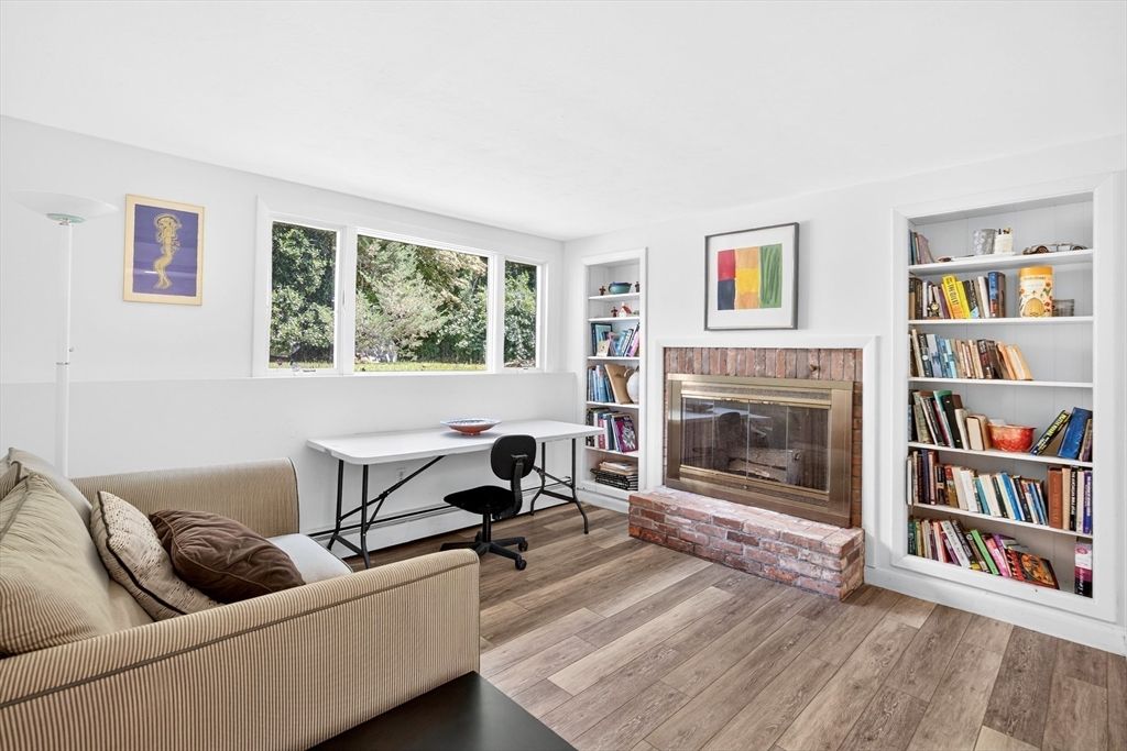 Fireplace, Home Office, Interior, Wood Texture Flooring