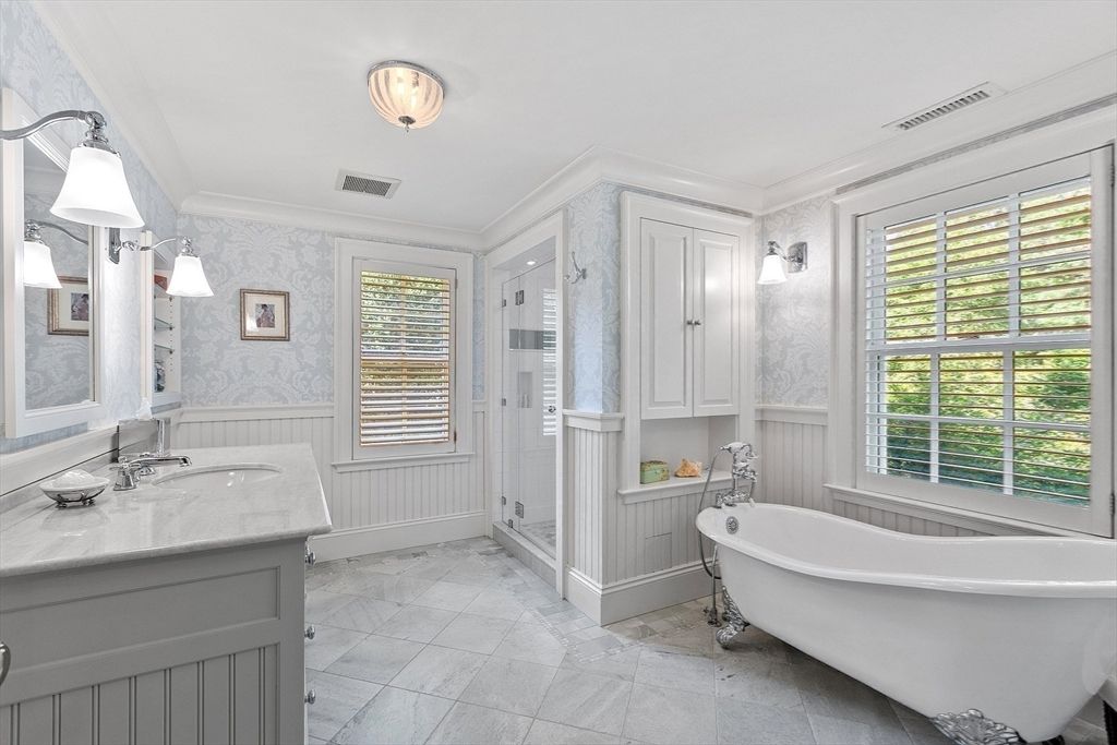 Bathroom, Dual Sink Vanities, Free Standing Baths, Interior, Marble