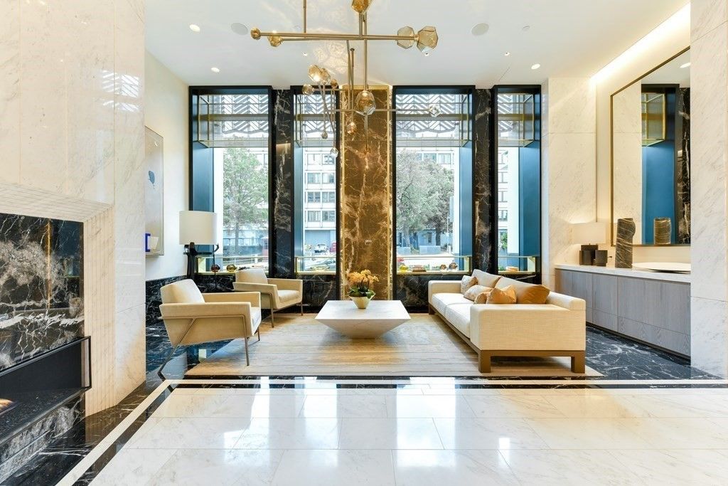 Fireplace, Interior, Living room, Marble, Pendant Lights, Recessed Lighting