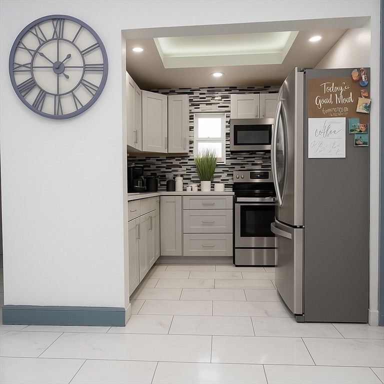 Interior, Kitchen, Marble, Recessed Lighting, Stainless Steel Appliances