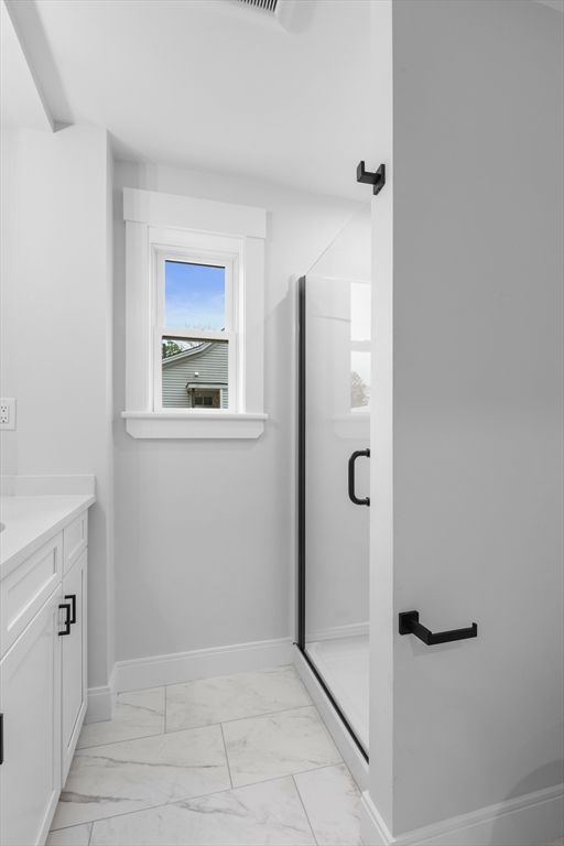 Bathroom, Glass Shower, Interior, Marble