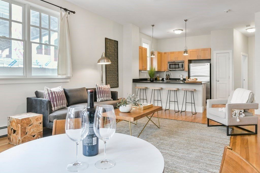 Interior, Kitchen, Living room, Pendant Lights, Stainless Steel Appliances, Wood Texture Flooring