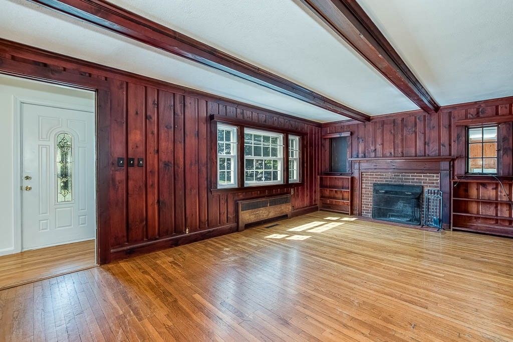 Empty room, Fireplace, Interior, Wood Texture Flooring, Wooden Walls