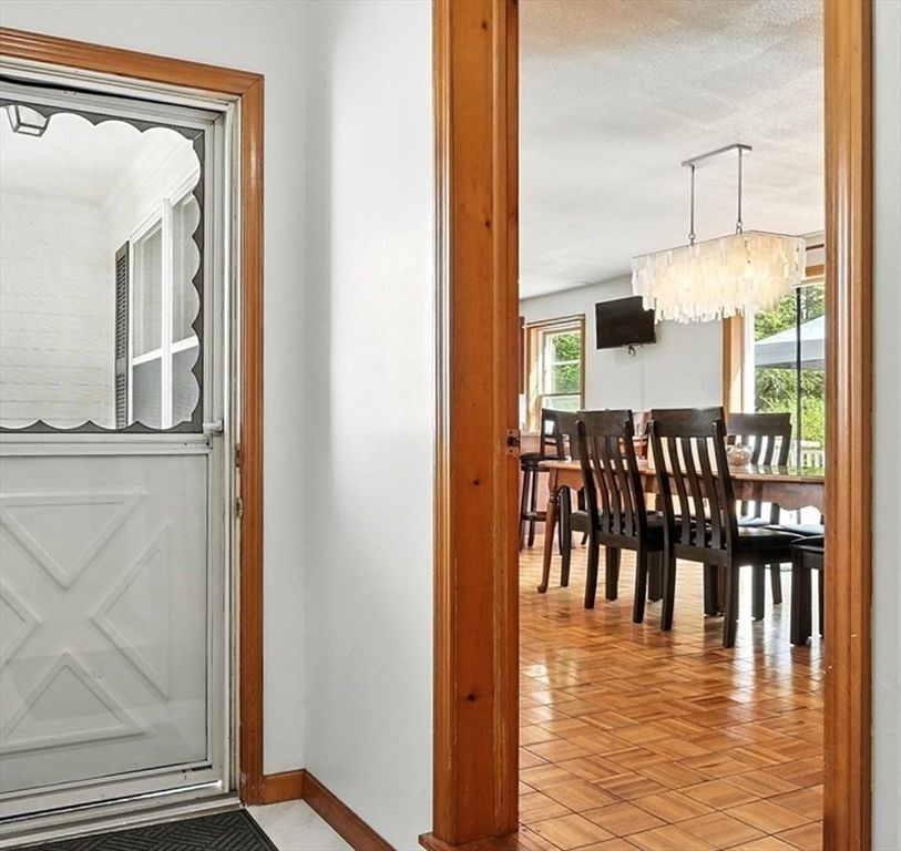 Chandelier, Dining room, Interior, Wood Texture Flooring