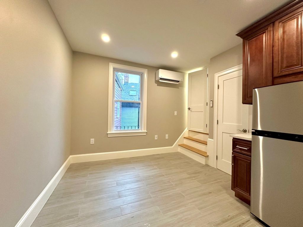 Empty room, Interior, Kitchen, Recessed Lighting, Wood Texture Flooring