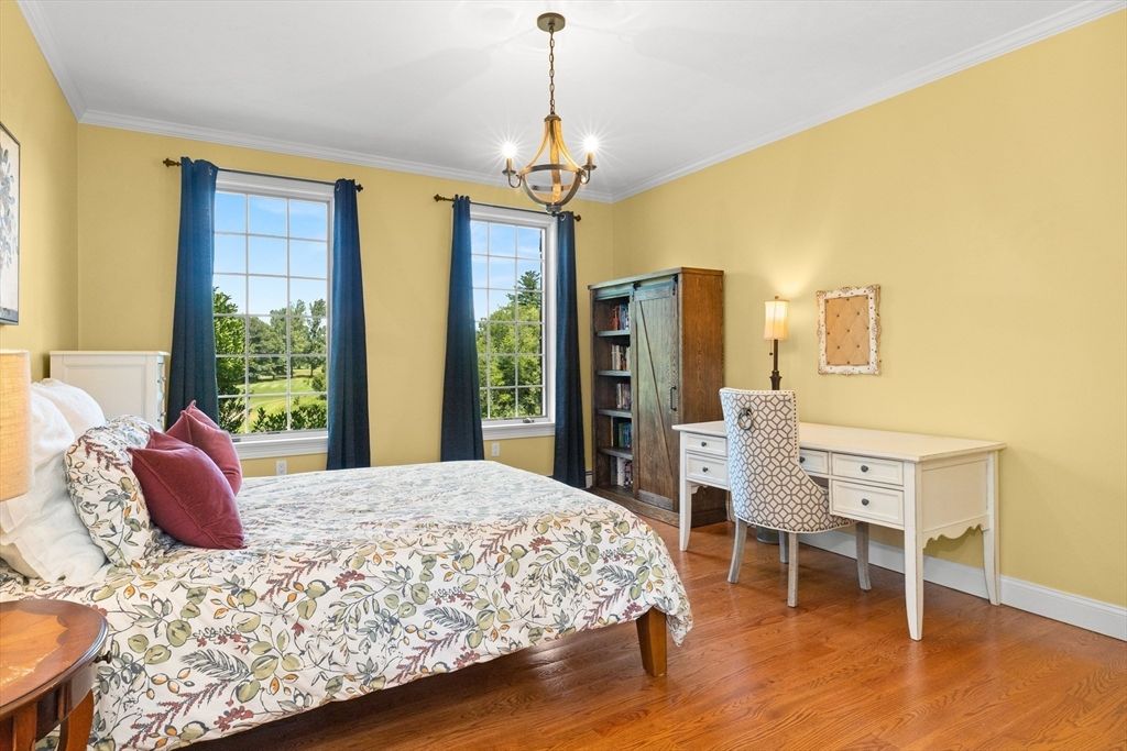 Bedroom, Chandelier, Home Office, Interior, Pendant Lights, Wood Texture Flooring