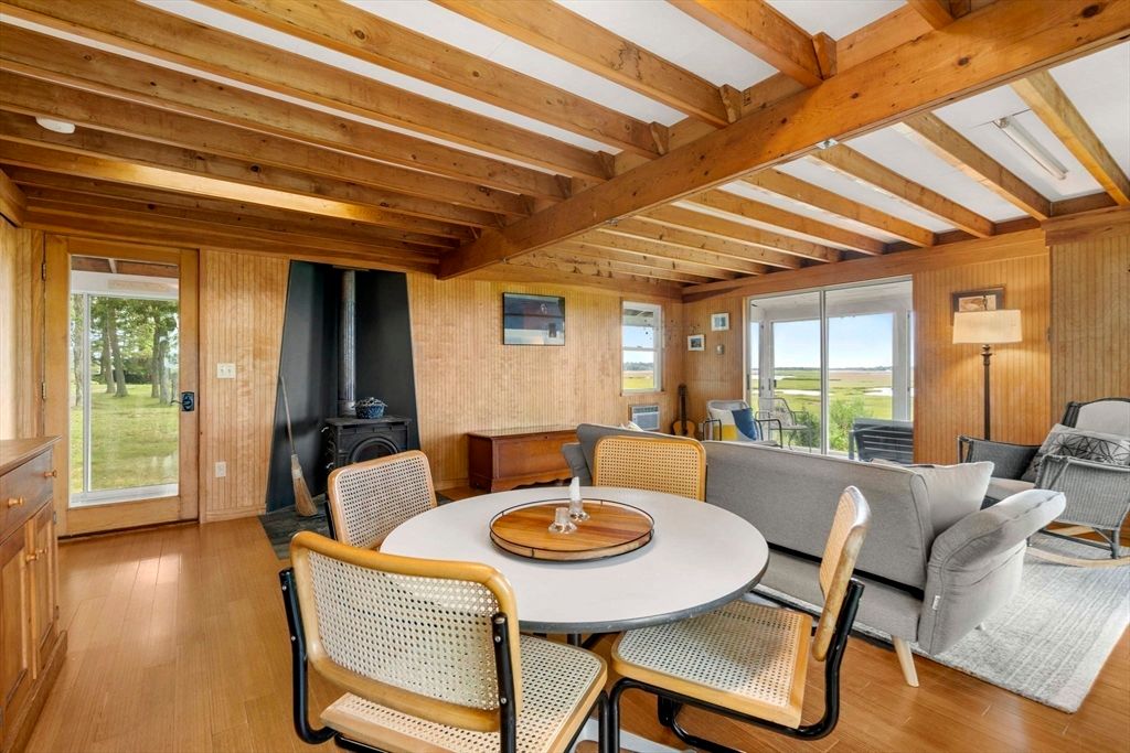 Dining room, Interior, Wooden Beams, Wood Texture Flooring, Wooden Walls