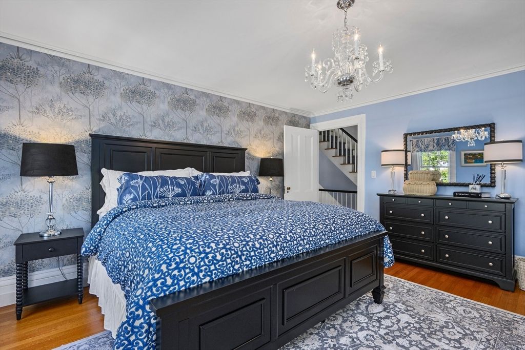 Bedroom, Chandelier, Interior, Wood Texture Flooring