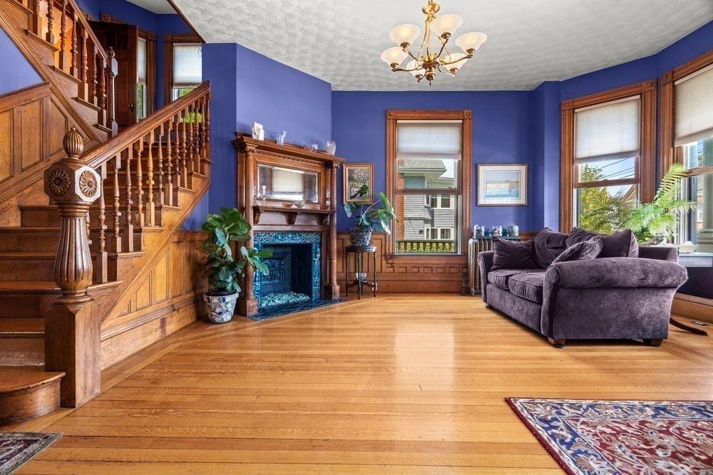 Chandelier, Fireplace, Interior, Wood Texture Flooring