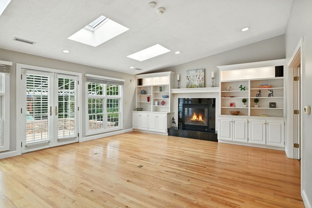 Empty room, Fireplace, Interior, Recessed Lighting, Wood Texture Flooring