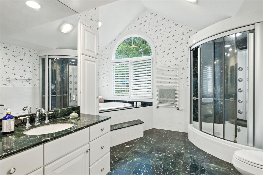 Bathroom, Glass Shower, Interior, Marble, Recessed Lighting