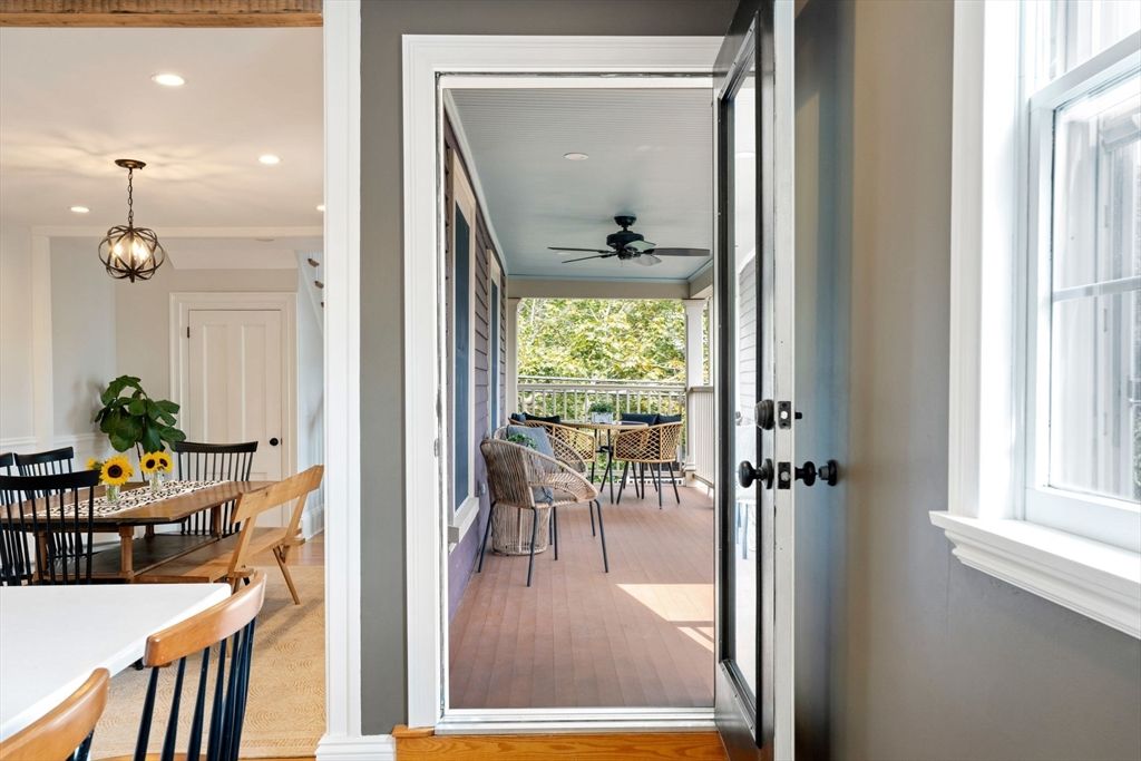 Dining room, Interior, Pendant Lights, Recessed Lighting, Wood Texture Flooring