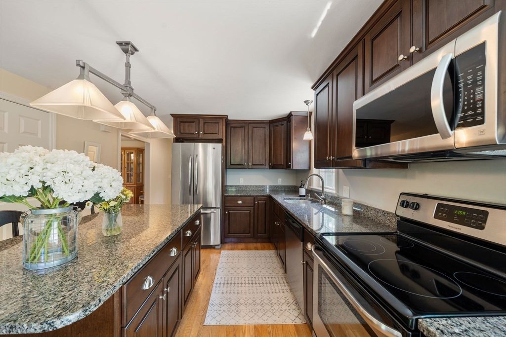 Interior, Kitchen, Pendant Lights, Stainless Steel Appliances, Wood Texture Flooring