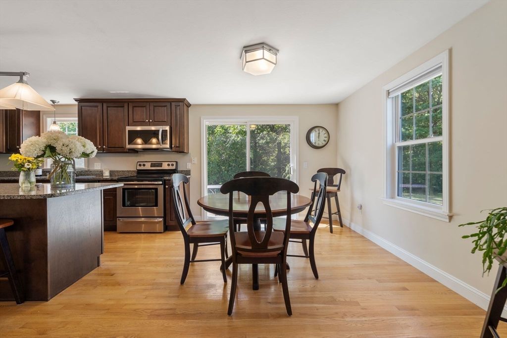 Dining room, Interior, Kitchen, Stainless Steel Appliances, Wood Texture Flooring