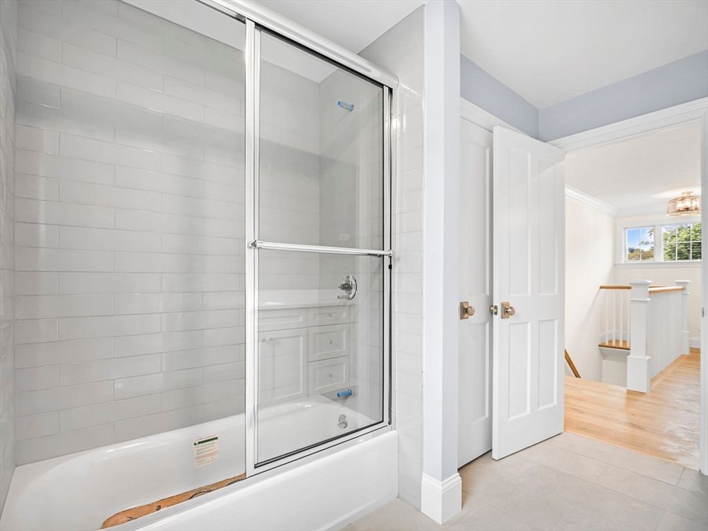 Bathroom, Glass Shower, Interior, Wood Texture Flooring