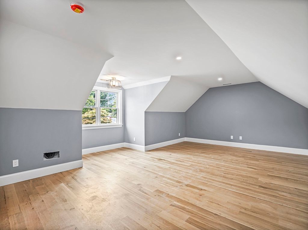 Empty room, Fireplace, Interior, Recessed Lighting, Wood Texture Flooring