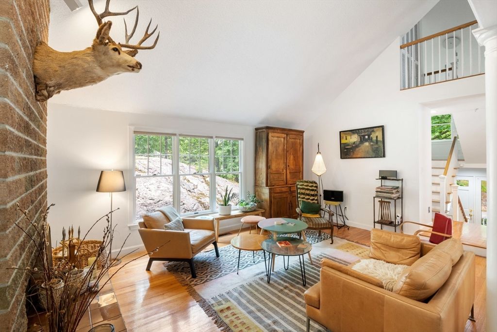 Interior, Living room, Stone Walls, Wood Texture Flooring