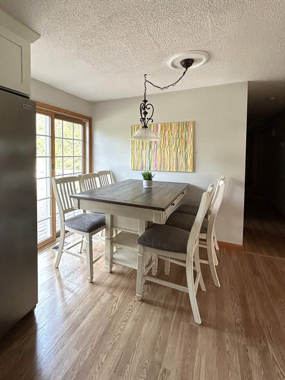 Dining room, Interior, Pendant Lights, Wood Texture Flooring