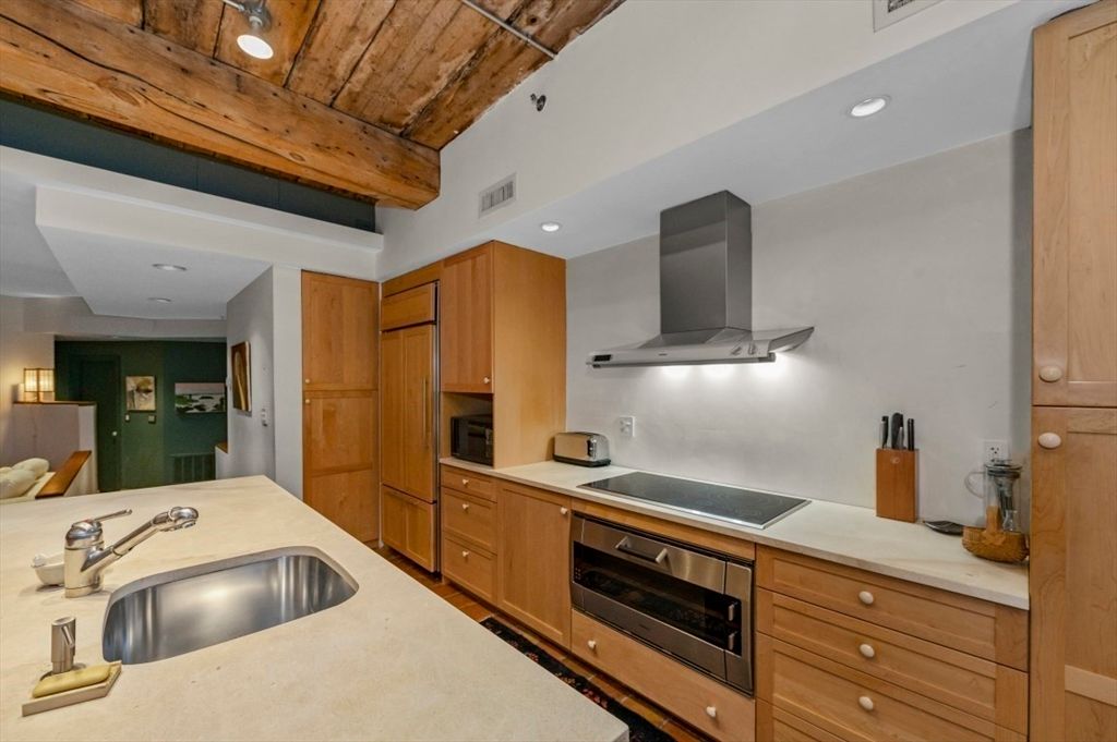 Interior, Kitchen, Recessed Lighting, Stainless Steel Appliances, Wooden Beams, Wooden Ceilings