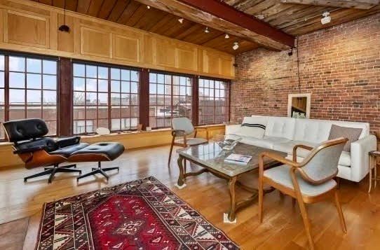 Interior, Living room, Recessed Lighting, Stone Walls, Wooden Beams, Wooden Ceilings, Wood Texture Flooring