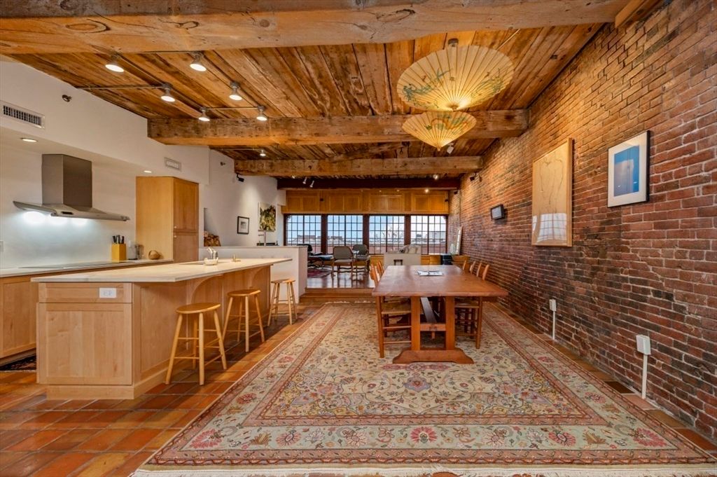 Dining room, Interior, Kitchen, Recessed Lighting, Stone Walls, Wooden Beams, Wooden Ceilings