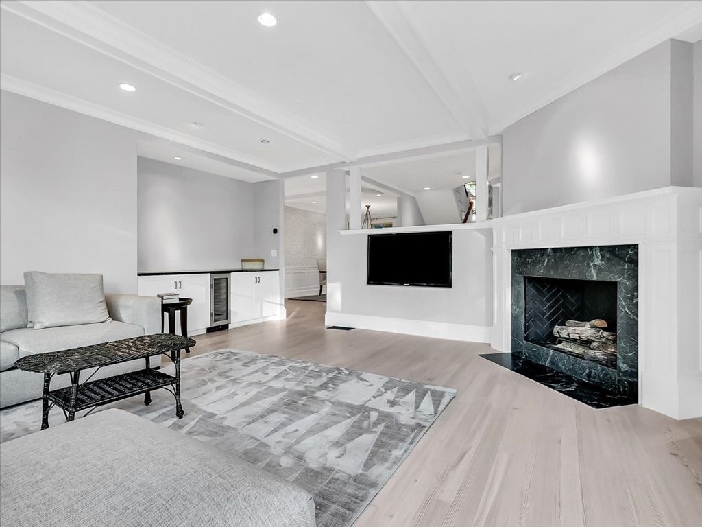 Fireplace, Interior, Recessed Lighting, Wood Texture Flooring