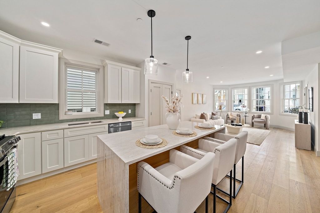 Interior, Kitchen, Living room, Pendant Lights, Recessed Lighting, Stainless Steel Appliances, Wood Texture Flooring