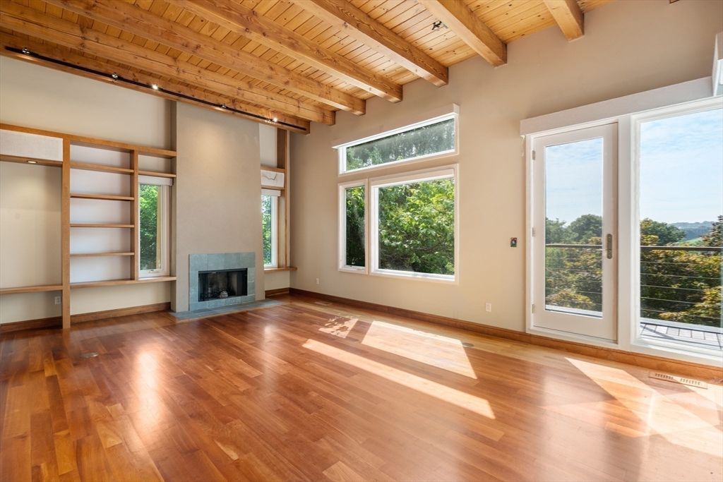 Empty room, Fireplace, Interior, Wooden Beams, Wooden Ceilings, Wood Texture Flooring