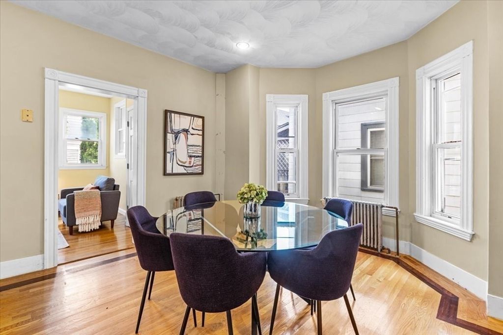 Dining room, Interior, Recessed Lighting, Wood Texture Flooring