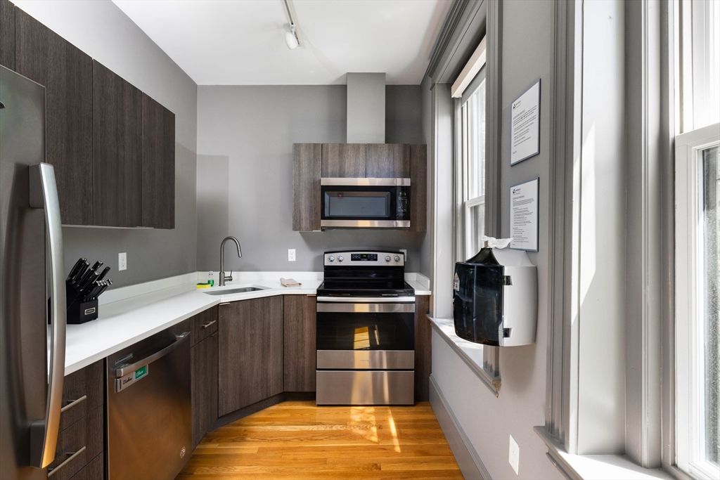 Interior, Kitchen, Stainless Steel Appliances, Wood Texture Flooring