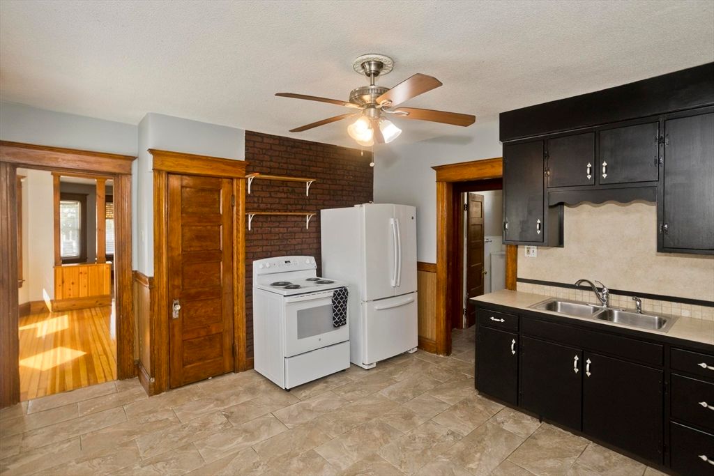 Interior, Kitchen, Stone Walls, Wood Texture Flooring
