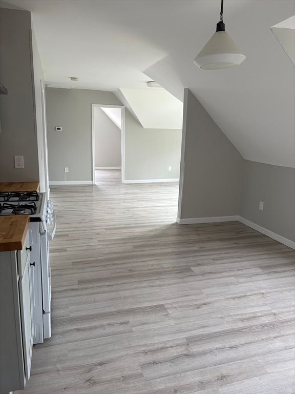 Empty room, Interior, Kitchen, Pendant Lights, Wood Texture Flooring