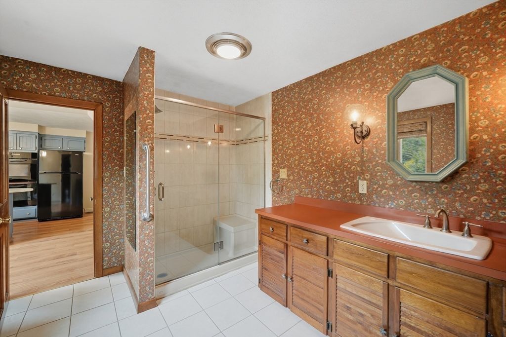 Bathroom, Glass Shower, Interior, Wood Texture Flooring