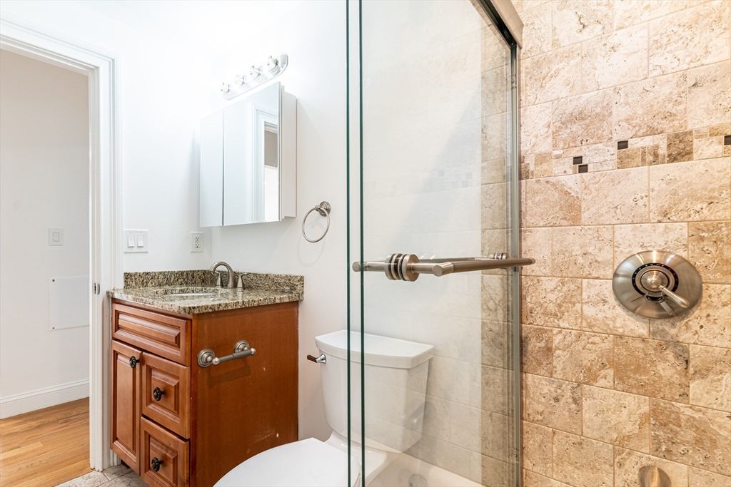 Bathroom, Glass Shower, Interior, Wood Texture Flooring