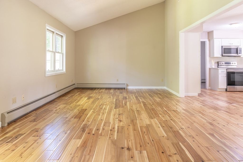 Empty room, Interior, Kitchen, Stainless Steel Appliances, Wood Texture Flooring