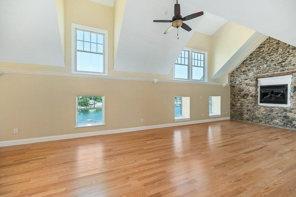 Empty room, Fireplace, Interior, Stone Walls, Wood Texture Flooring