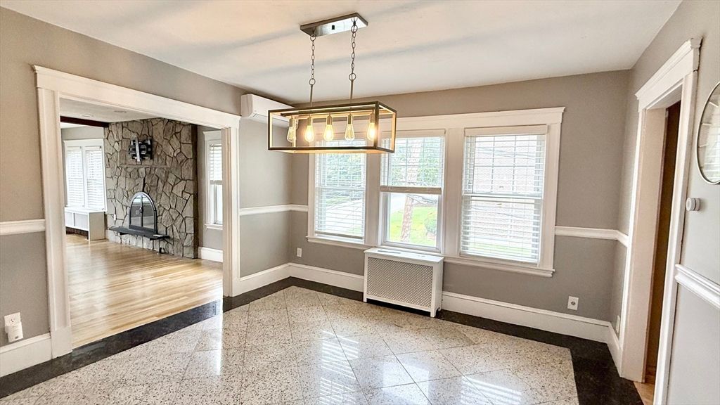 Fireplace, Interior, Pendant Lights, Stone Walls, Wood Texture Flooring