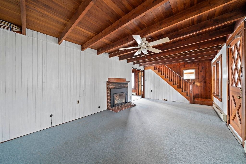 Empty room, Fireplace, Interior, Wooden Beams, Wooden Ceilings, Wooden Walls