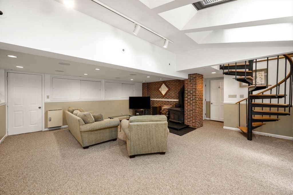 Fireplace, Interior, Recessed Lighting, Stone Walls