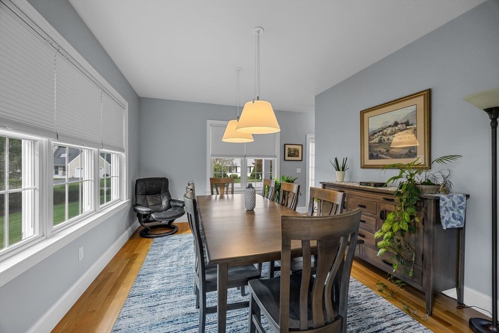 Dining room, Interior, Pendant Lights, Wood Texture Flooring