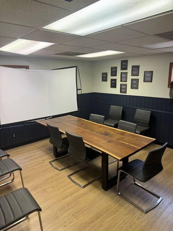 Dining room, Interior, Projection Screen, Wood Texture Flooring