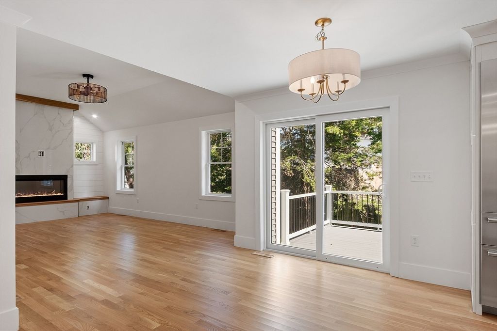 Chandelier, Empty room, Fireplace, Interior, Wood Texture Flooring