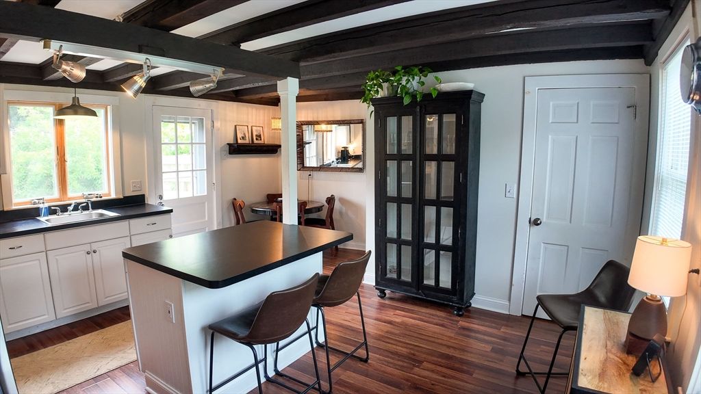 Interior, Kitchen, Pendant Lights, Wooden Beams, Wood Texture Flooring