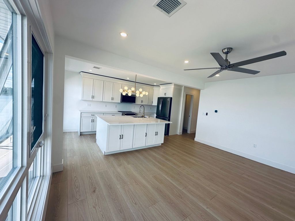 Interior, Kitchen, Pendant Lights, Recessed Lighting, Wood Texture Flooring
