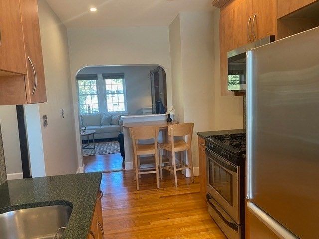 Dining room, Interior, Kitchen, Living room, Recessed Lighting, Wood Texture Flooring