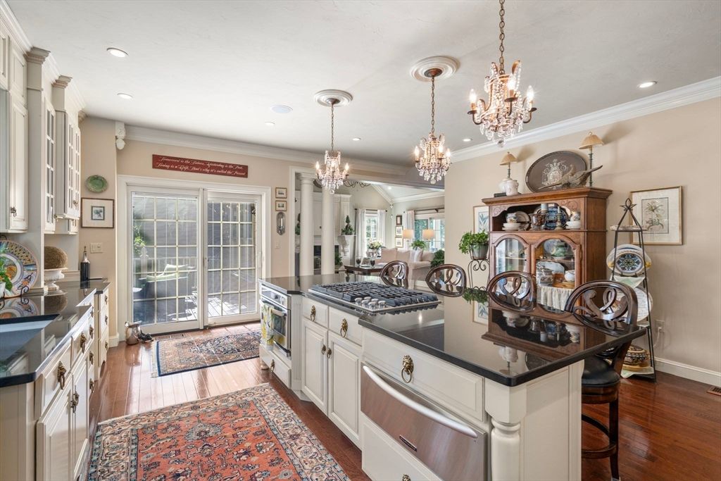Chandelier, Interior, Kitchen, Recessed Lighting, Wood Texture Flooring